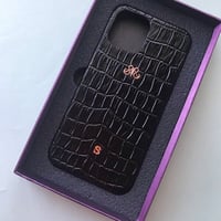 Deri iPhone Kılıf 13 Pro Siyah Croco Full Deri