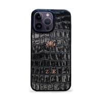 Deri iPhone Kılıf 13 Pro Siyah Croco Full Deri