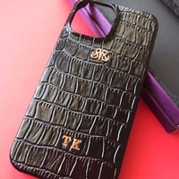 Deri iPhone Kılıf 13 Pro Siyah Croco Full Deri