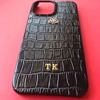 Deri iPhone Kılıf 13 Pro Siyah Croco Full Deri