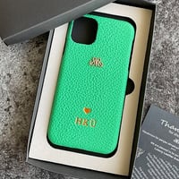 Deri iPhone Kılıf 13 Pro Yeşil Togo Full Deri