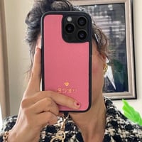 Deri iPhone Kılıf 14- iPhone Kılıf 13 Pembe Togo