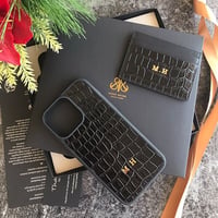 Deri iPhone Kılıf 14- iPhone Kılıf 13 Siyah Croco