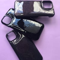Deri iPhone Kılıf 14-13 Simli Mor Rugan Full Deri