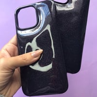 Deri iPhone Kılıf 14-13 Simli Mor Rugan Full Deri