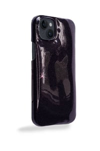 Deri iPhone Kılıf 14-13 Simli Mor Rugan Full Deri