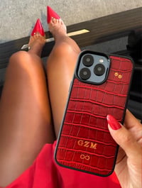 Deri iPhone Kılıf 14 Plus Kırmızı Croco