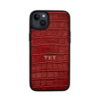 Deri iPhone Kılıf 14 Plus Kırmızı Croco