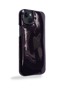Deri iPhone Kılıf 14 Plus Simli Mor Rugan Full Deri