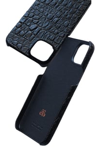 Deri iPhone Kılıf 14 Plus Siyah Baby Croco Full Deri