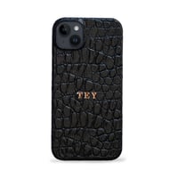 Deri iPhone Kılıf 14 Plus Siyah Baby Croco Full Deri