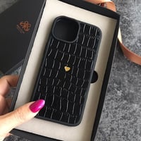 Deri iPhone Kılıf 14 Plus Siyah Croco