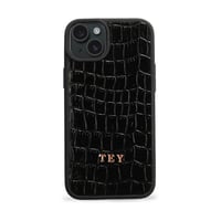 Deri iPhone Kılıf 14 Plus Siyah Croco