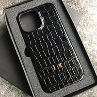 Deri iPhone Kılıf 14 Plus Siyah Croco Full Deri