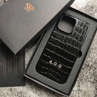 Deri iPhone Kılıf 14 Plus Siyah Croco Full Deri