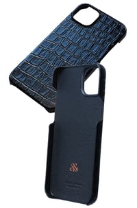 Deri iPhone Kılıf 14 Plus Siyah Croco Full Deri