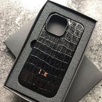 Deri iPhone Kılıf 14 Plus Siyah Croco Full Deri