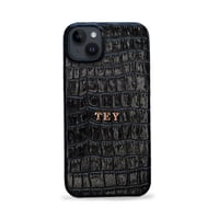 Deri iPhone Kılıf 14 Plus Siyah Croco Full Deri