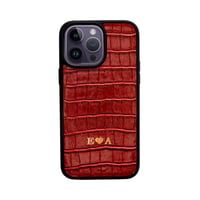 Deri iPhone Kılıf 14 Pro Kırmızı Croco