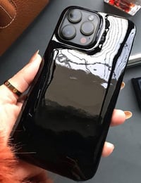 Deri iPhone Kılıf 14 Pro Max Siyah Rugan Full Deri