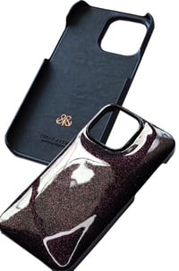 Deri iPhone Kılıf 14 Pro Simli Mor Rugan Full Deri