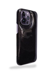 Deri iPhone Kılıf 14 Pro Simli Mor Rugan Full Deri
