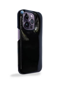 Deri iPhone Kılıf 14 Pro Siyah Rugan Full Deri