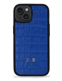 Deri iPhone Kılıf 15 Mavi Croco