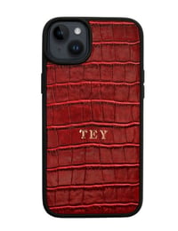 Deri iPhone Kılıf 15 Plus Kırmızı Croco