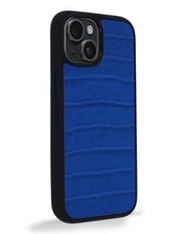Deri iPhone Kılıf 15 Plus Mavi Croco
