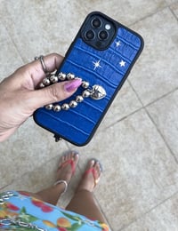 Deri iPhone Kılıf 15 Plus Mavi Croco