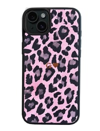 Deri iPhone Kılıf 15 Plus Pembe Leopar