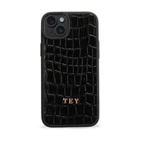 Deri iPhone Kılıf 15 Plus Siyah Croco