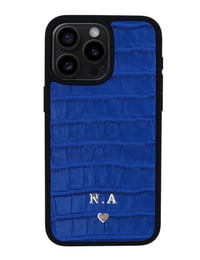 Deri iPhone Kılıf 15 Pro Mavi Croco
