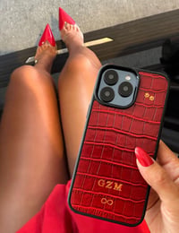 Deri iPhone Kılıf 15 Pro Max Kırmızı Croco