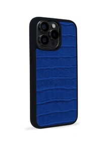 Deri iPhone Kılıf 15 Pro Max Mavi Croco