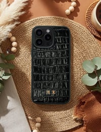 Deri iPhone Kılıf 15 Pro Max Siyah Croco