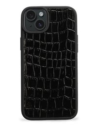 Deri iPhone Kılıf 15 Siyah Croco