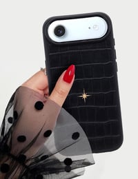 Deri iPhone Kılıf 16 Plus Siyah Croco
