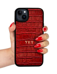 Deri iPhone Kılıf 16 Pro Max Kırmızı Croco