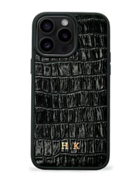 Deri iPhone Kılıf 16 Pro Max Siyah Croco