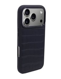 Deri iPhone Kılıf 17 Pro Siyah Croco