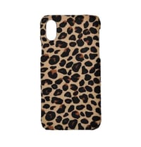 Deri iPhone Kılıf X Camel Leopar Baskılı Tüylü Deri