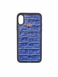 Deri iPhone Kılıf X Mavi Croco