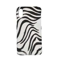 Deri iPhone Kılıf Xs Max Beyaz Zebra Baskılı Tüylü Deri