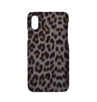 Deri iPhone Kılıf Xs Max Gri Leopar Baskılı Tüylü Deri