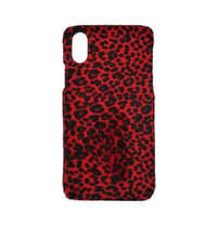 Deri iPhone Kılıf Xs Max Kırmızı Leopar Baskılı Tüylü Deri