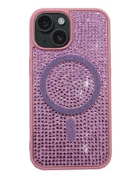 iPhone Kılıf 15 MagSafe Özellikli Pembe Taşlı
