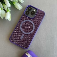 iPhone Kılıf 15 Pro MagSafe Özellikli Mor Taşlı
