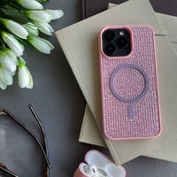 iPhone Kılıf 15 Pro MagSafe Özellikli Pembe TaşlıI